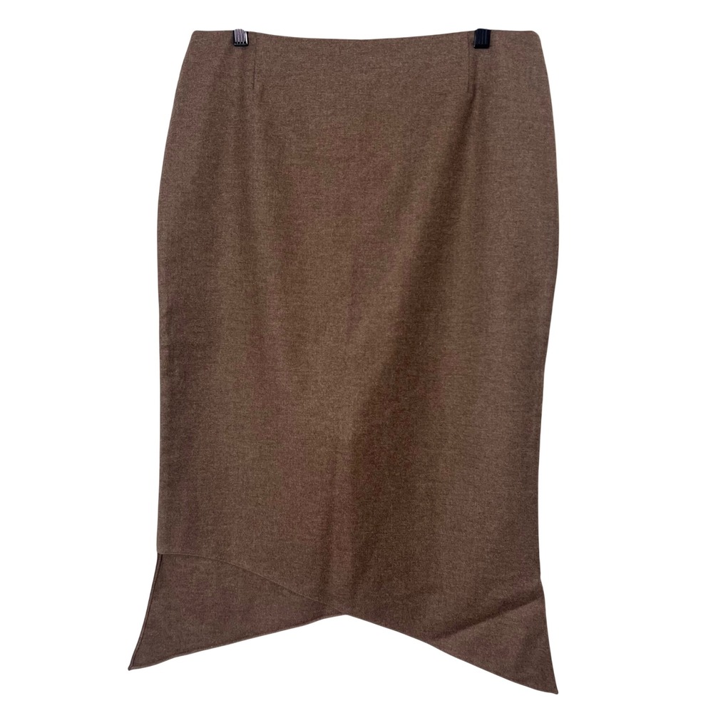 Krizia Italy Midi Skirt Size 44 Brown Wool Cashmere Asymmetrical‎ Hem Low Rise
